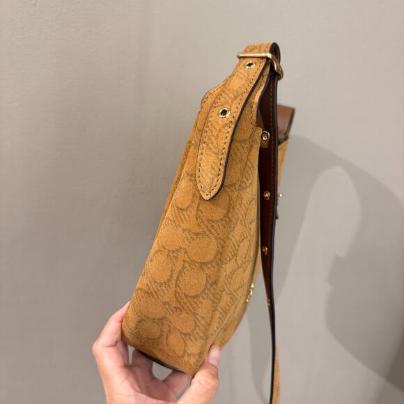 Coach Hadley Mini Crossbody Bag In Signature Suede CCE16, suede/Im/Caramel NWT - Picture 5 of 15